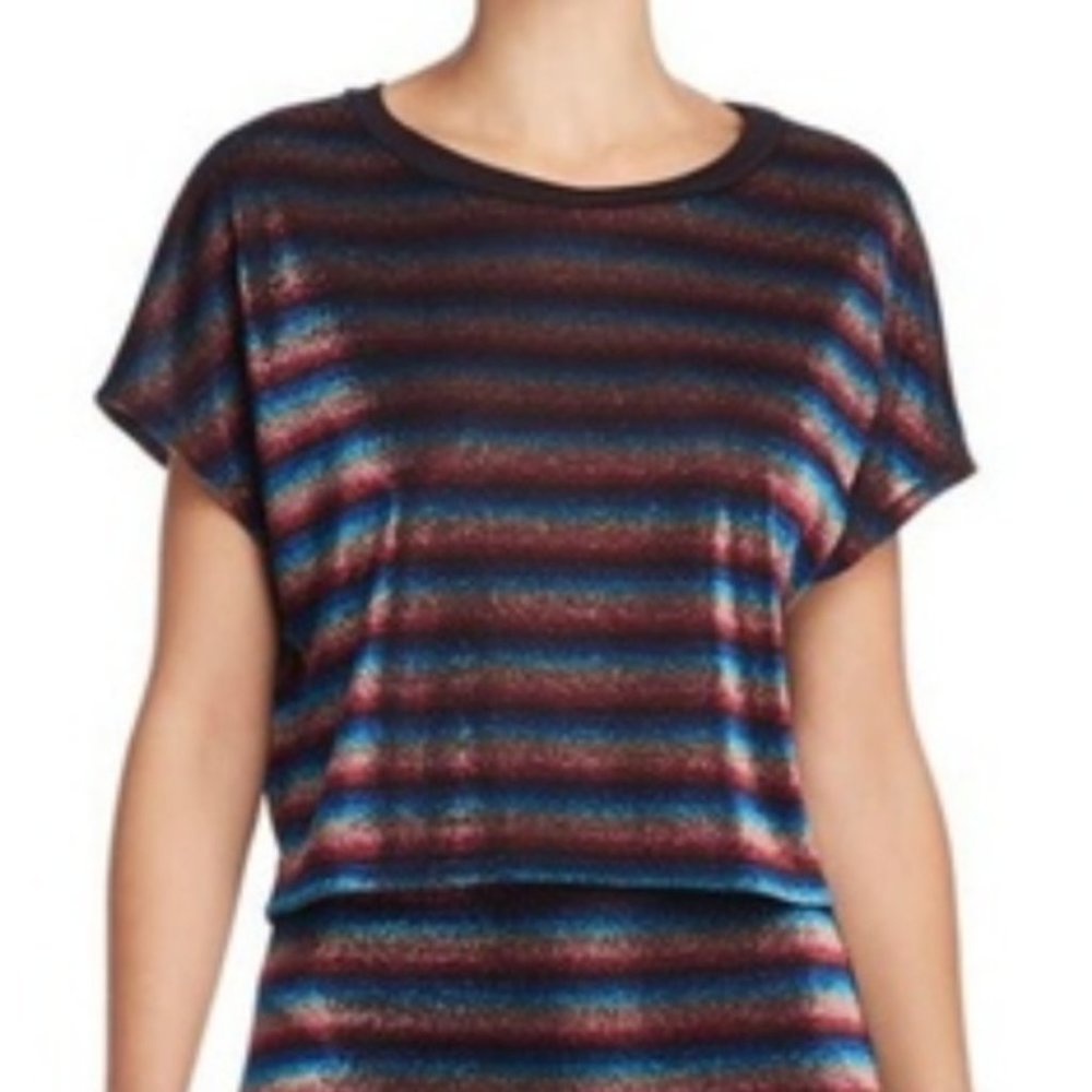 AQUA Metallic Rainbow Striped Crop Top